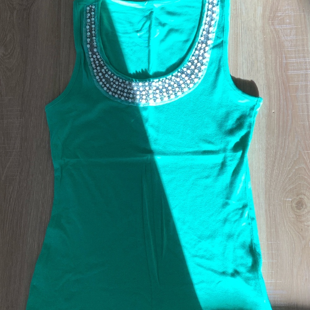 INC International Concepts Teal Jeweled Scoop Neck Tank
